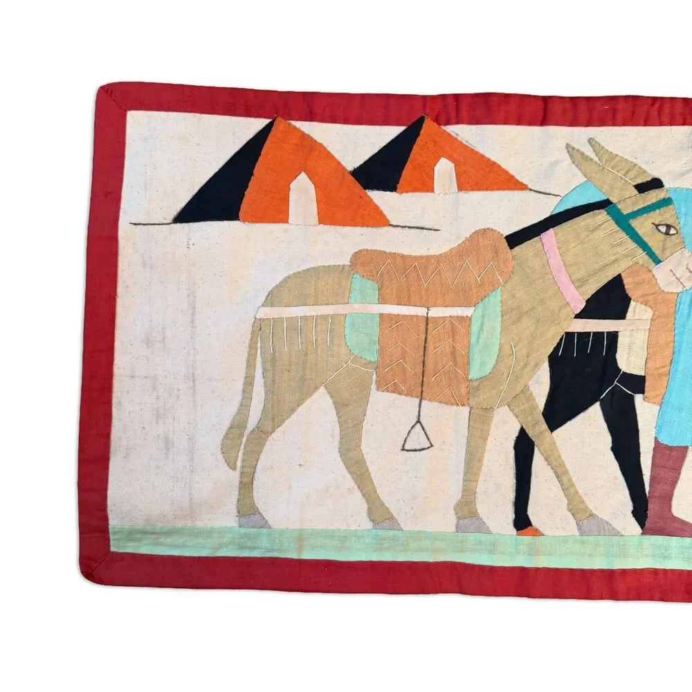 Vintage Egyptian Khayamiya Applique Textile Wall Hanging Handmade Folk Art